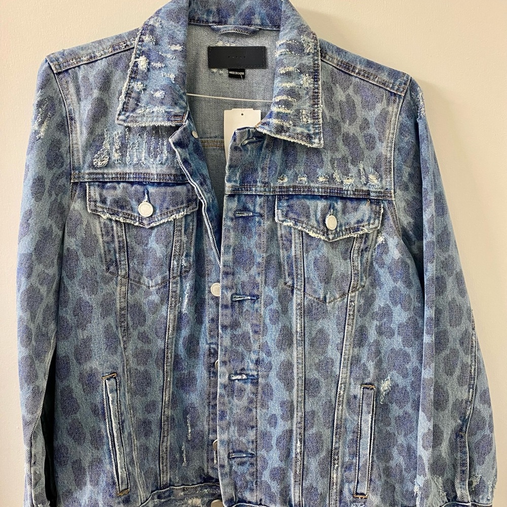 Brand new Blank NYC leopard denim jacket, size M